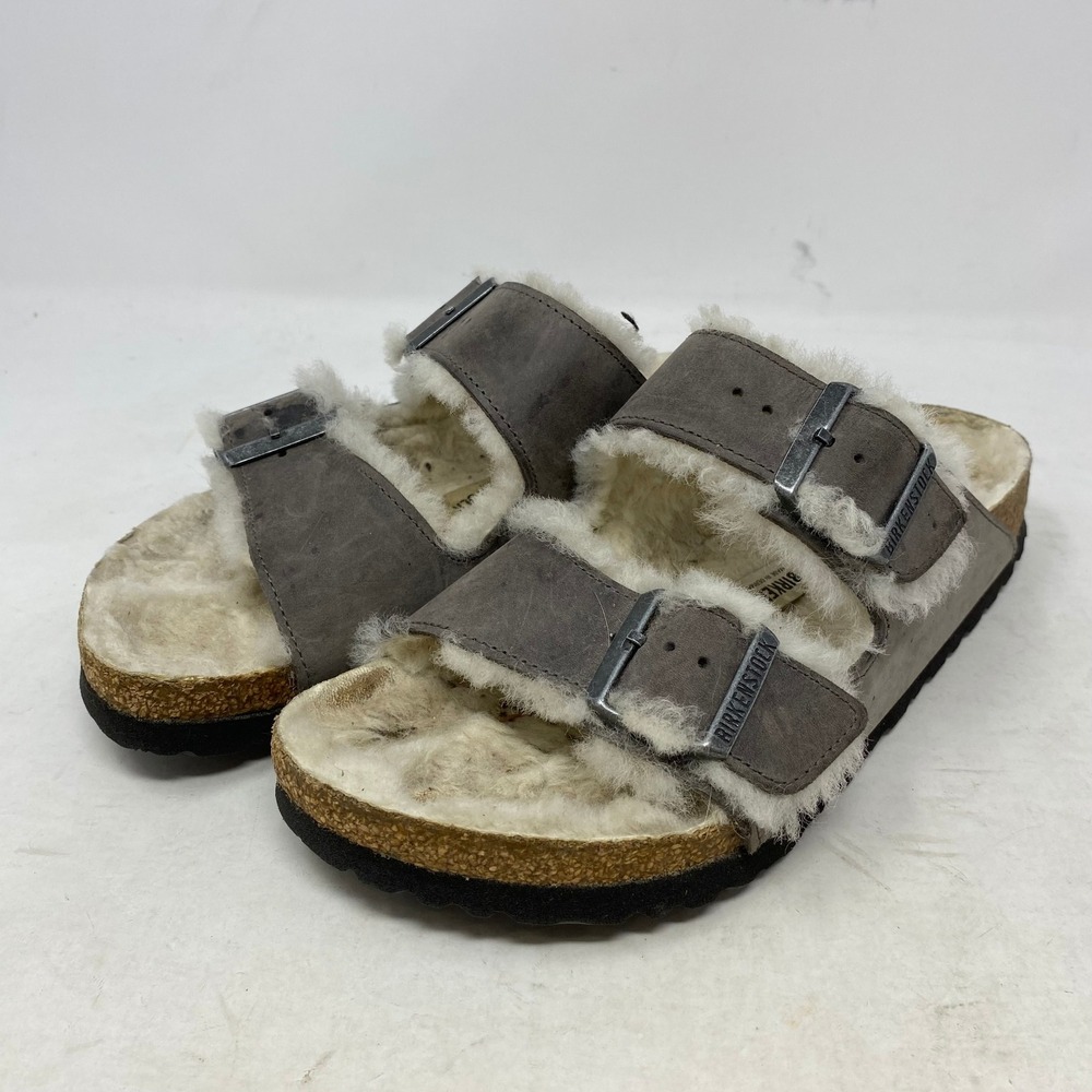 Birkenstock Arizona Shearling Suede Sandals Gray EU 38 US Women 7 Men 5